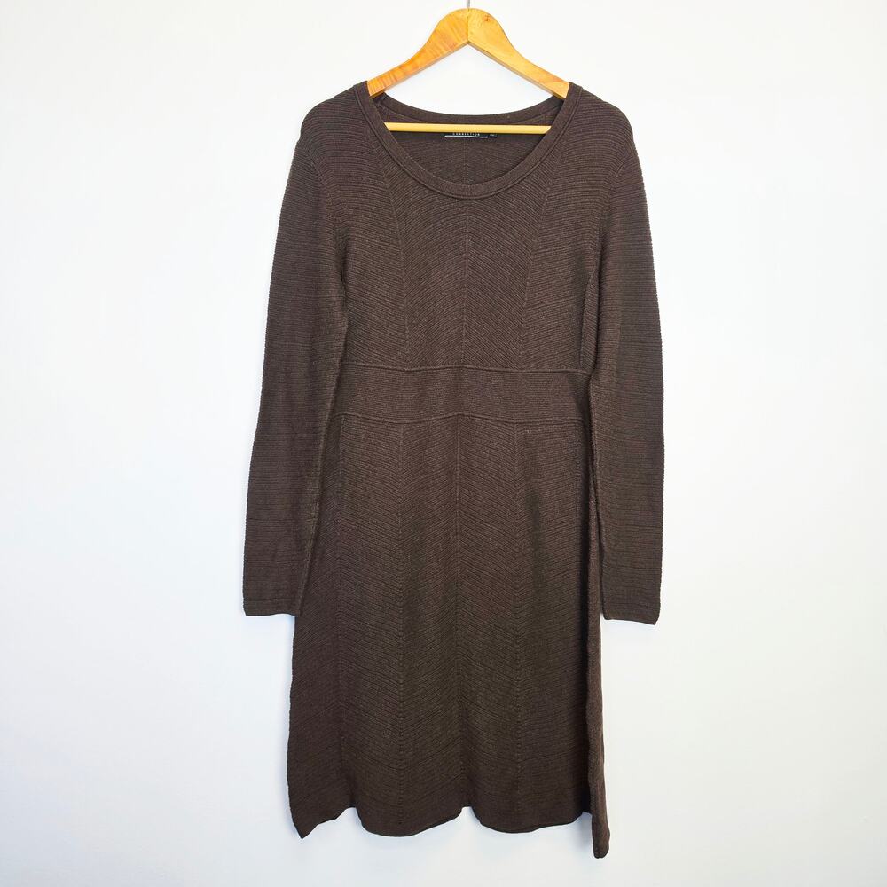 Peruvian Connection Brown 100% Pima Cotton Long Sleeves Knit Dress Sz L Boho